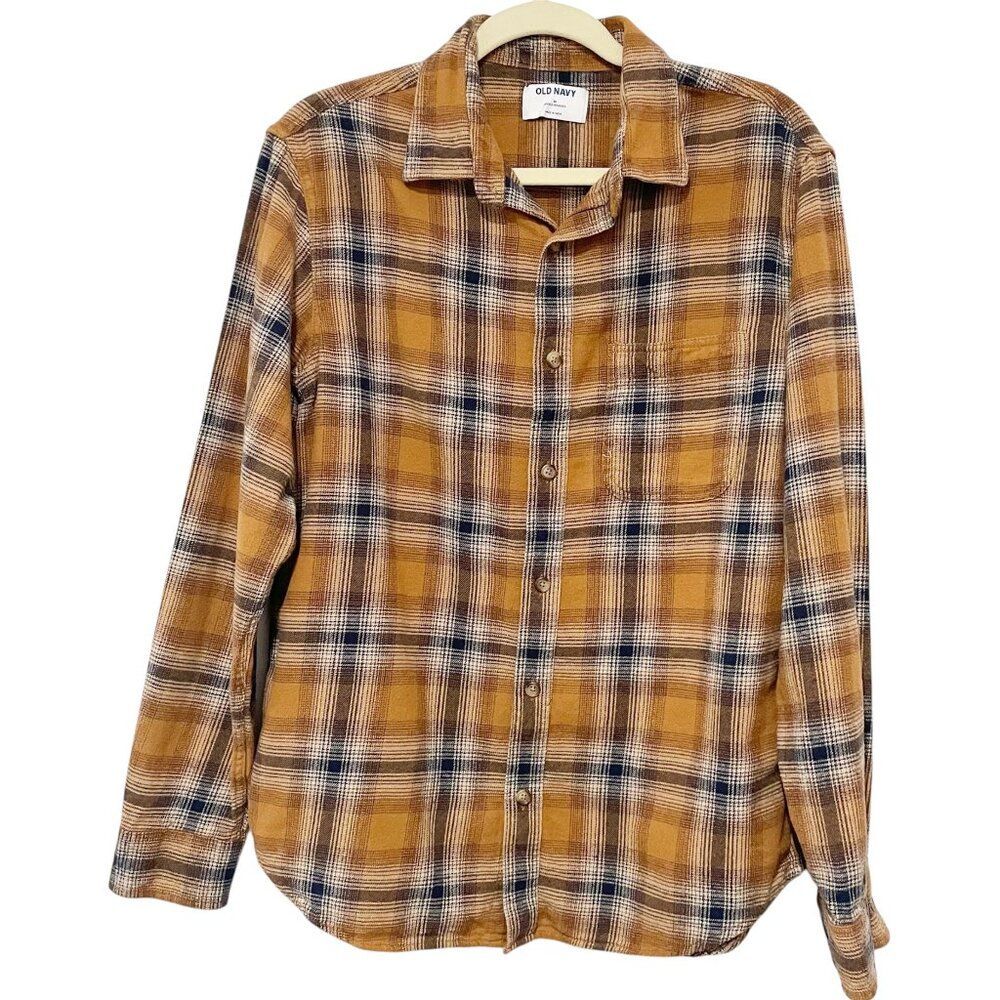 Old Navy Brown Plaid Brushed Cotton Button-Up Shirt M